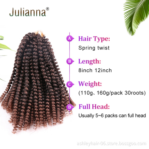 Julianna 8" 12" spring twist wholesale crotchet braiding blue burgndy red 12 inches 18 inch spring twist hair